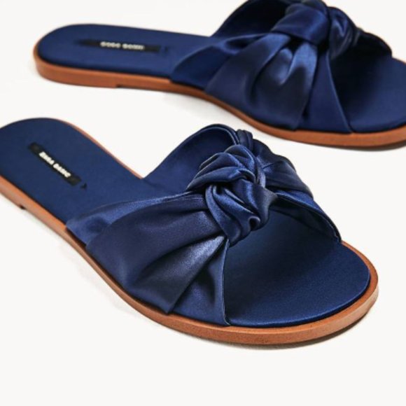 Zara Shoes - Zara Dark Blue Satin Bow Slides Slippers 38